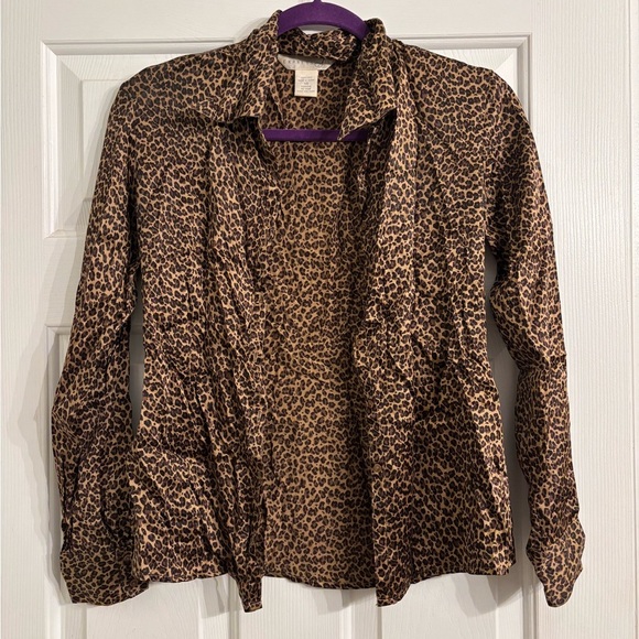 Express Tops - Silk Leopard Print Button-Up Blouse